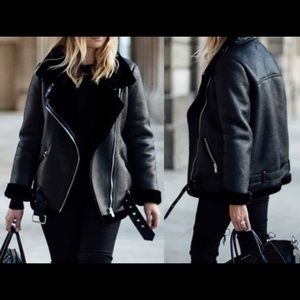 Zara Black Leather Biker Jacket/Coat